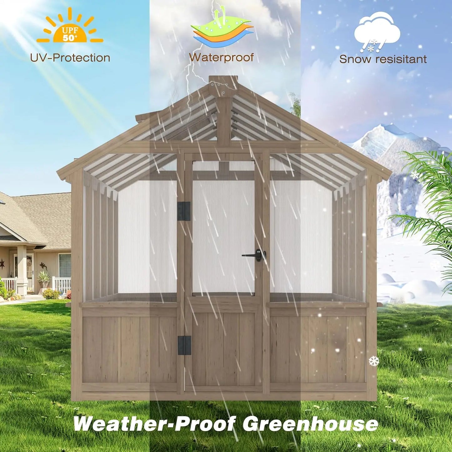 6x10 FT, 6MM Thick Polycarbonate Panel, Wooden Walk-in Greenhouse Kit with Lockable Door