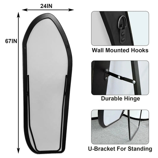 67"x24" Irregular Floor Mirror Full-length Mirror with Alumnium Frame