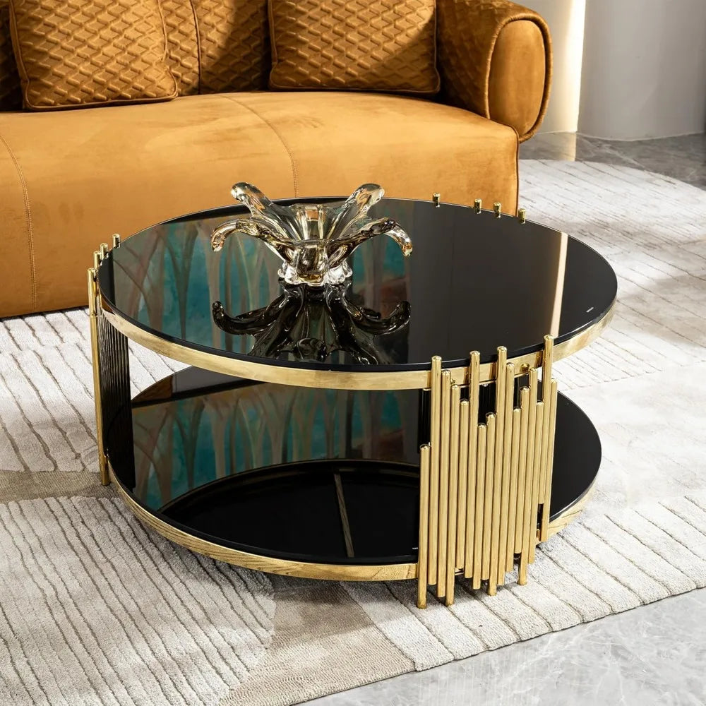 36" Modern Luxury Black Center, Gold Stainless Steel Irregular Leg Table