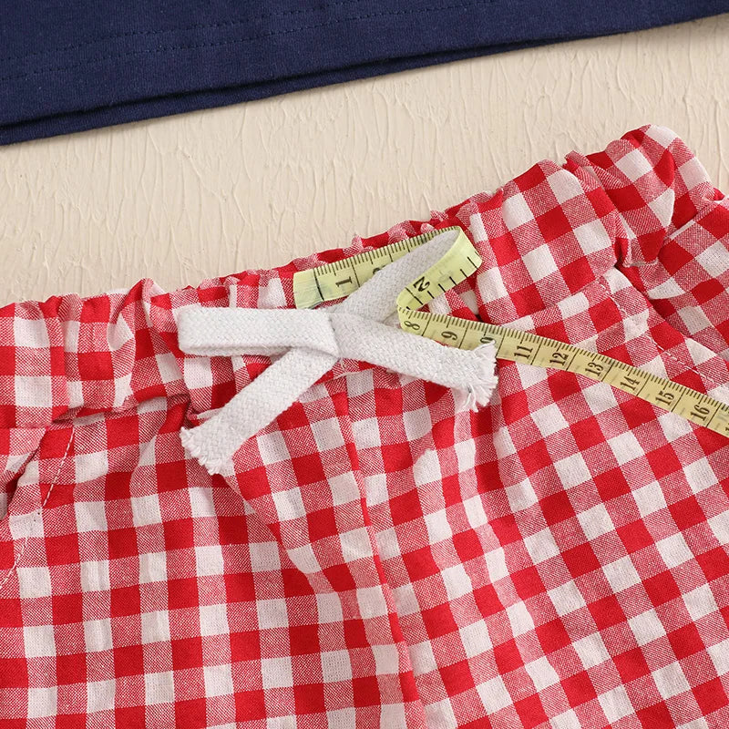 6MO-3T Baby Boy 4th of July Outfit, Short Sleeve Truck/Flag Embroidery T Shirt + Shorts