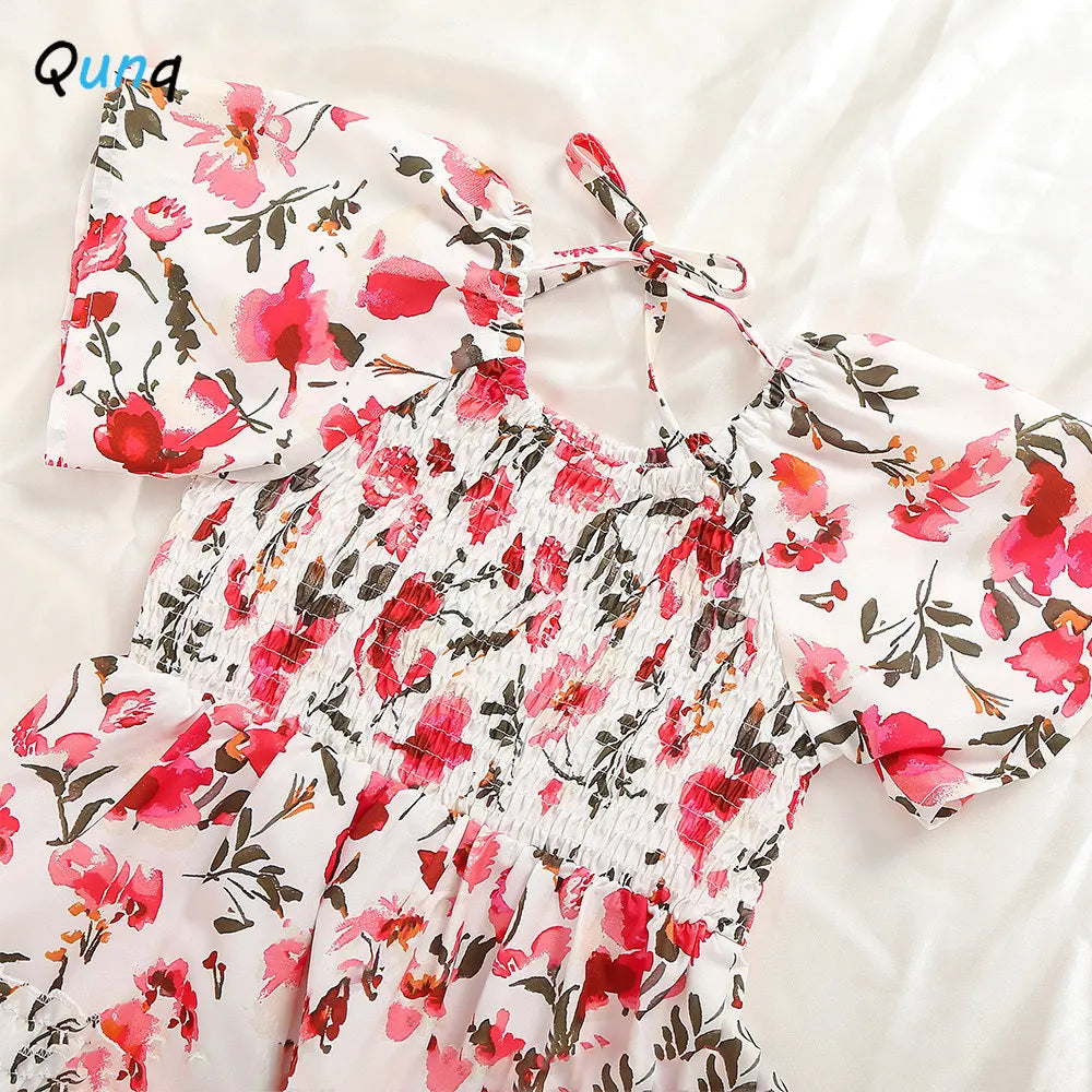 Sweet Dress Mommy And Daughter Matching Outfit, Square Collar, Fashion Print, Ruffle Sleeve