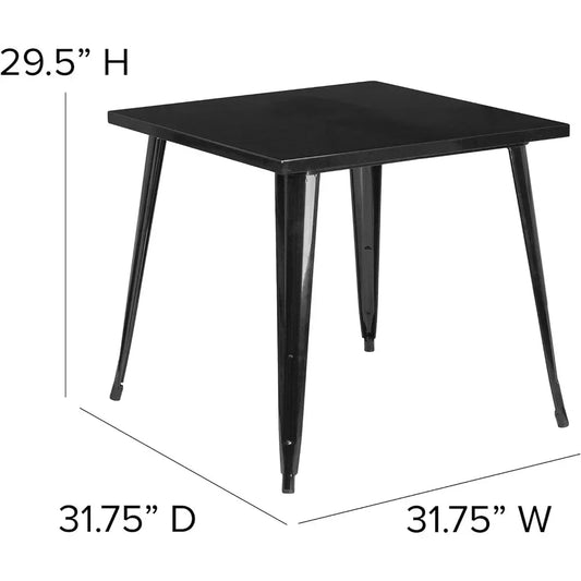 31.75" Square Black Metal Indoor-Outdoor Table