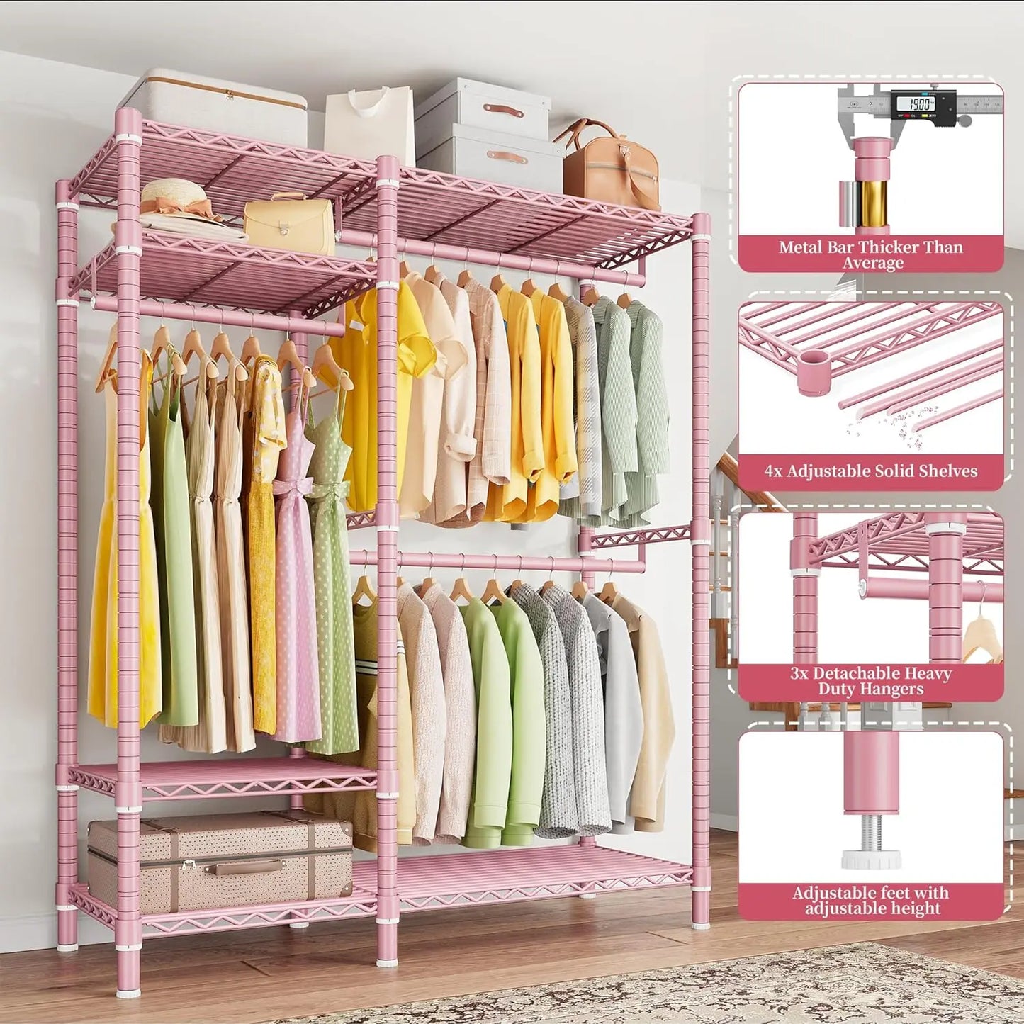 Heavy Duty Loads 780LBS Clothing Rack 45.5" W x 77" H x16.5 D
