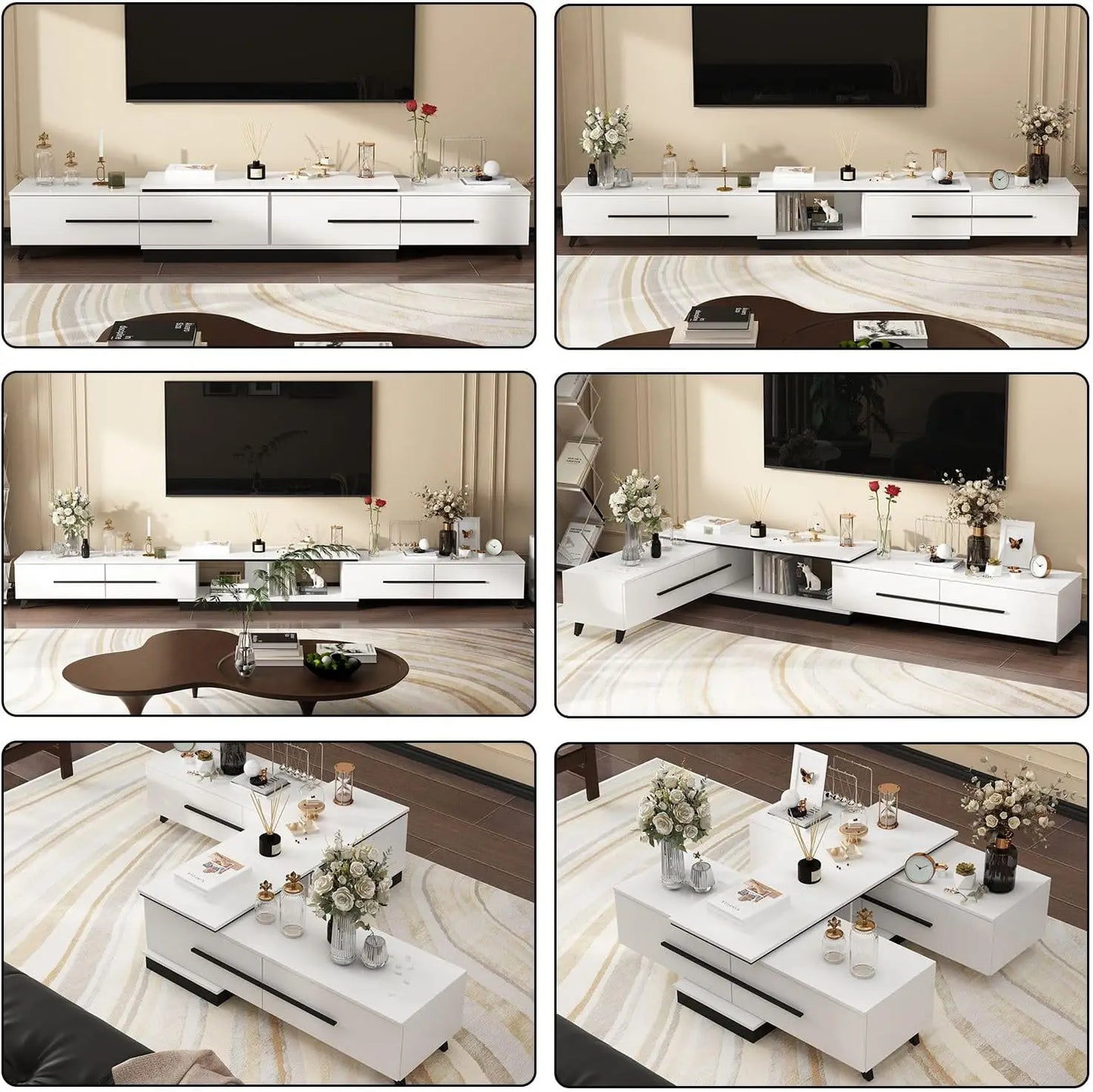 Extendable Media Console, Adjustable Length with Drawers and Legs