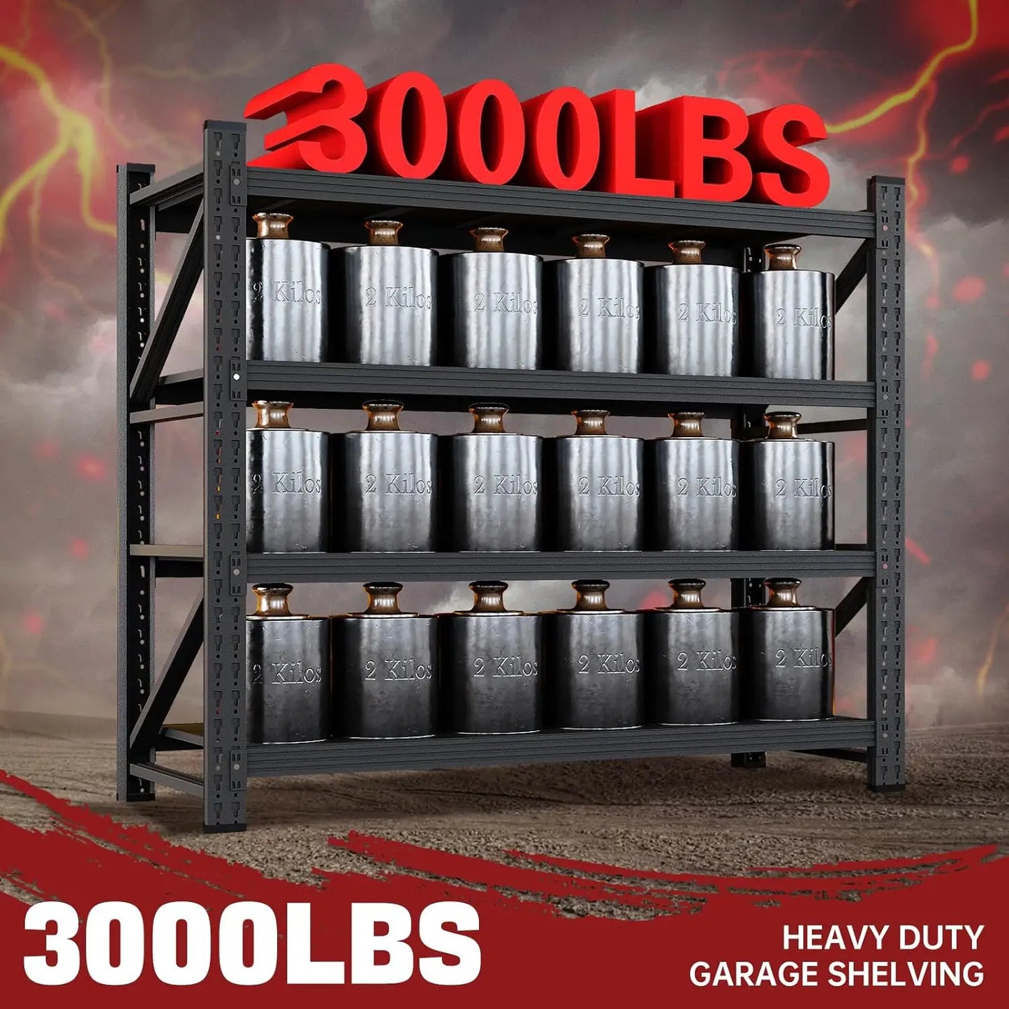 3000LBS 48" W Garage Shelving Heavy Duty Metal Adjustable Garage Shelves