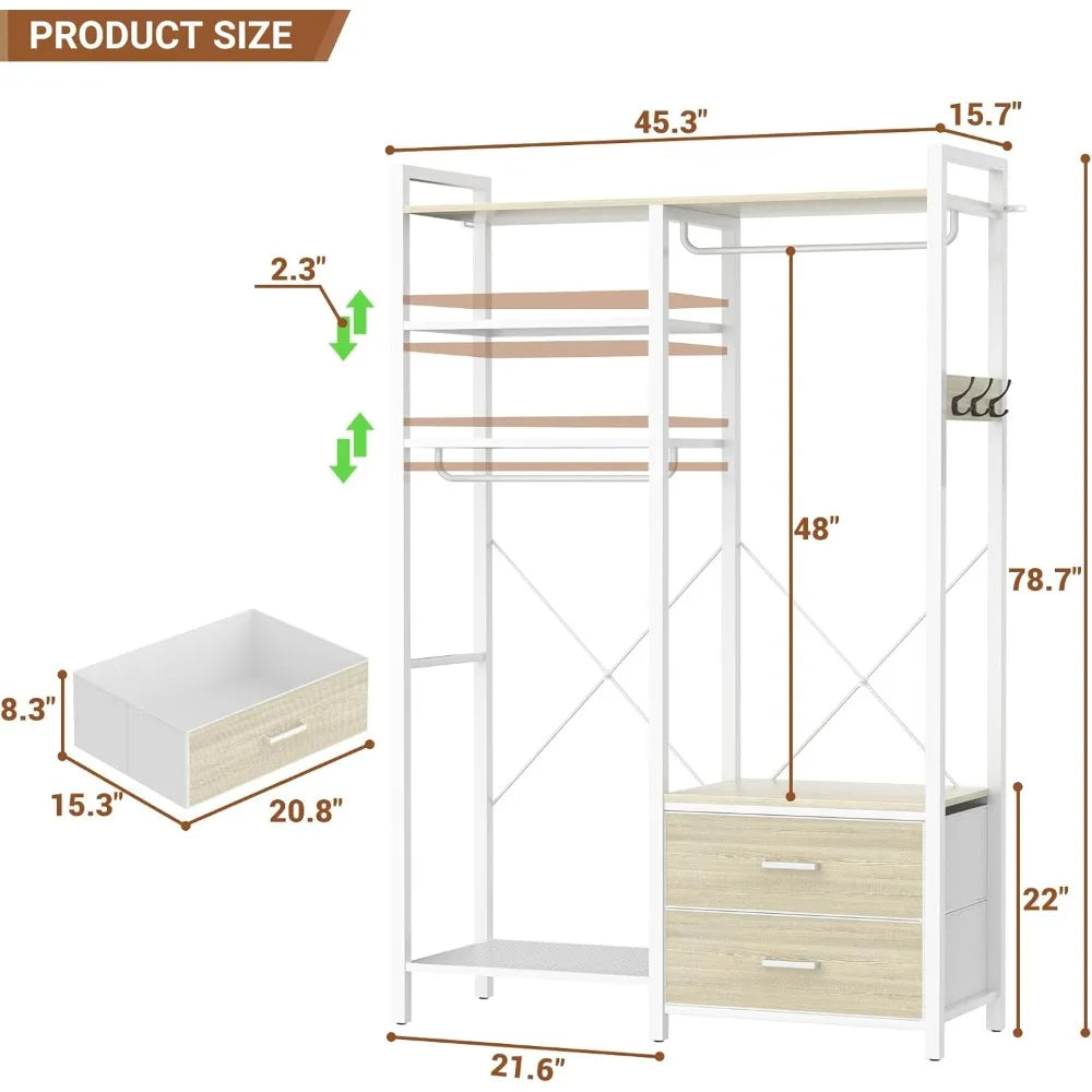 78.7'' Clothes Rack with 2 Drawers, Shelves