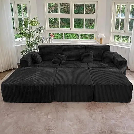 6 Seater Corduroy Boneless Couch Sleeper with Ottoman