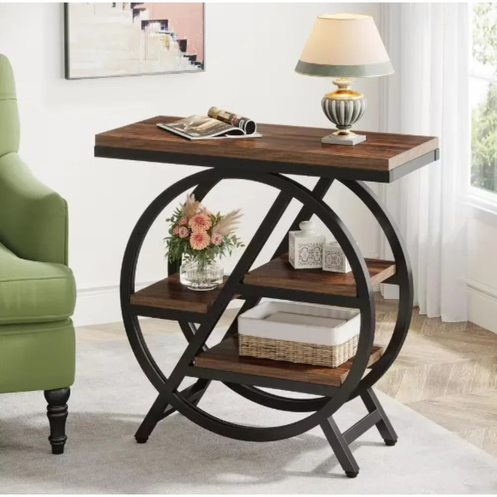 3-Tier Narrow Side Table for Living Room, Nightstand Bedroom (brown or gray)