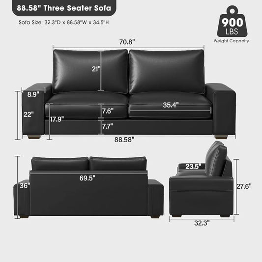 Faux Leather Comfy Loveseat Sofa with Wide Arm, Side Pockets, Solid Wooden Frame