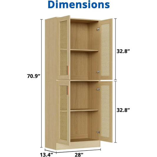 71" Tall Rattan Storage Cabinet with Doors and Shelves