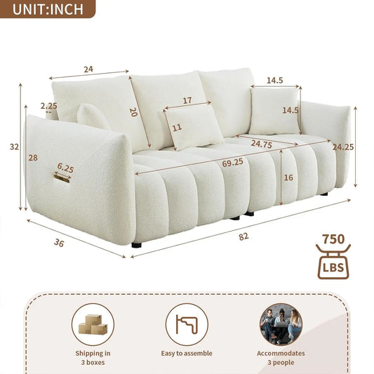 82" Upholstered 3-Seat Boucle Couch