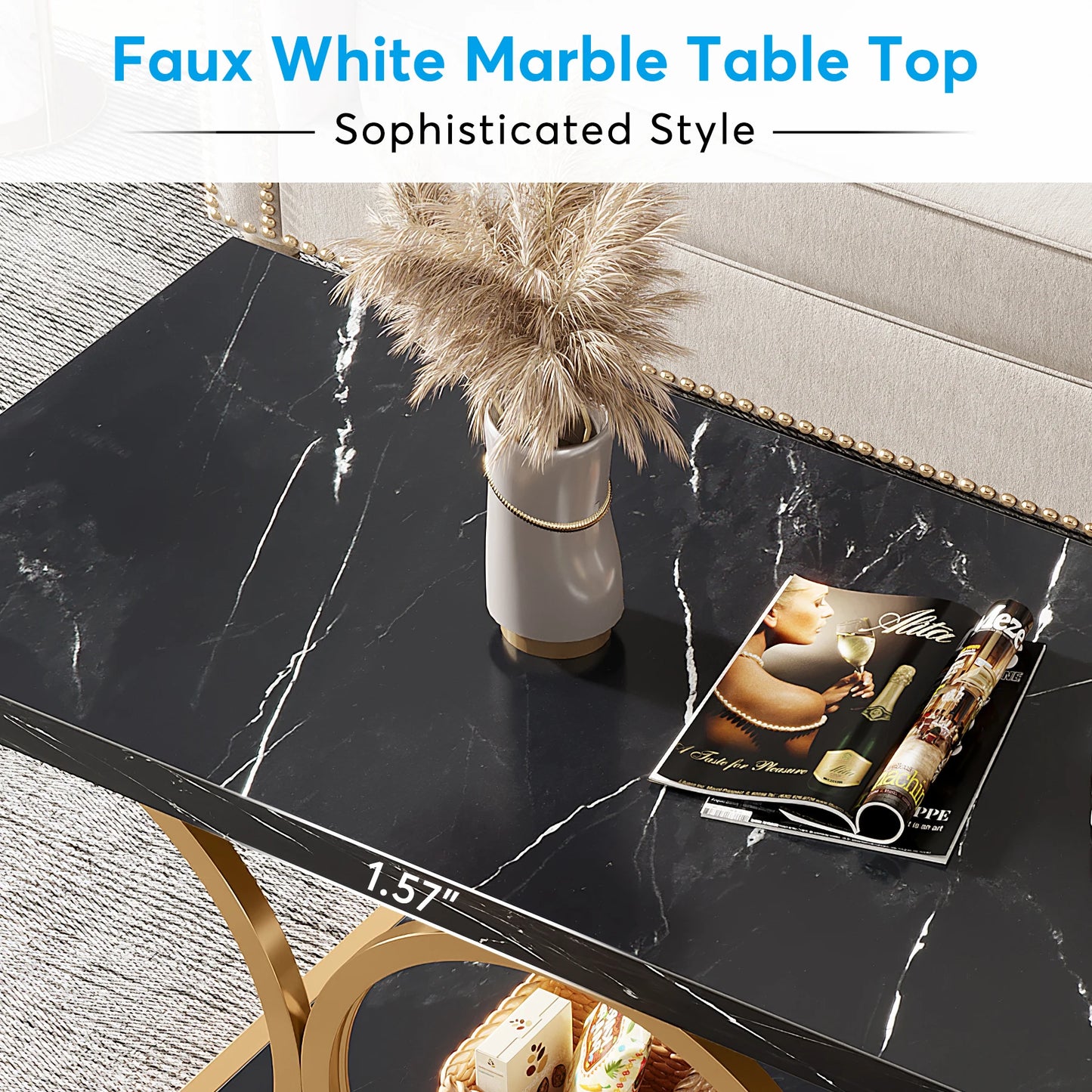 47.24-inch 2-Tier Faux Marble Wood Coffee Table