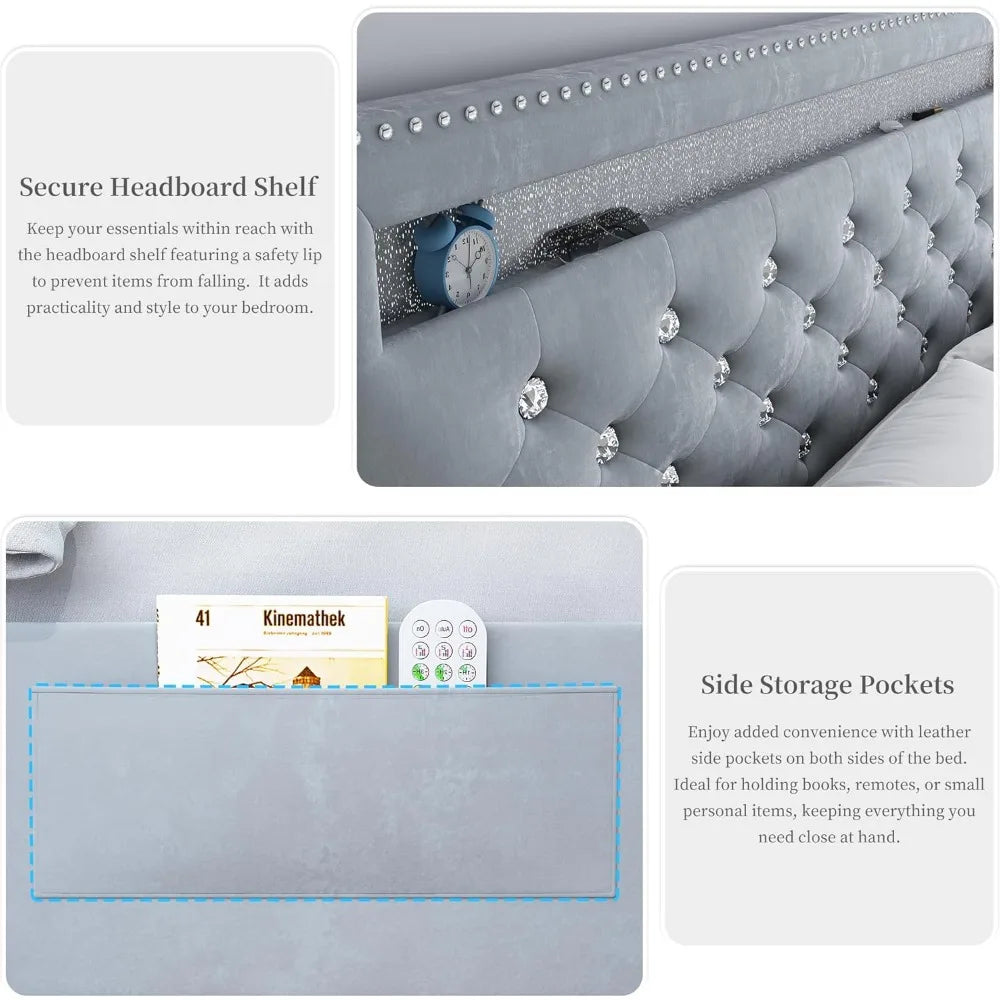 LED Platform Bed Frame with 2 Drawers, Storage