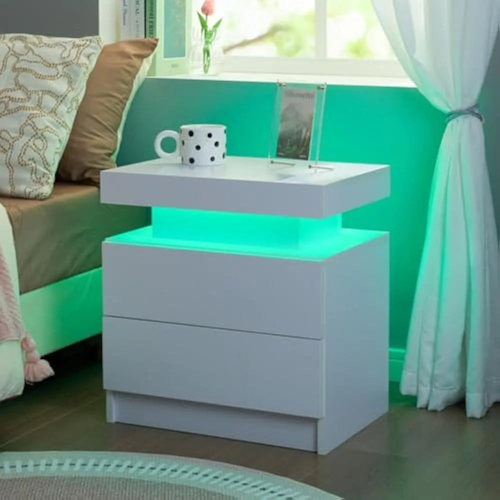 Set of 2 LED side stands with 2 Drawers