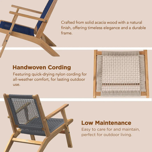 Natural Stain Outdoor Chair Acacia Wood Construction Hand Woven Seat