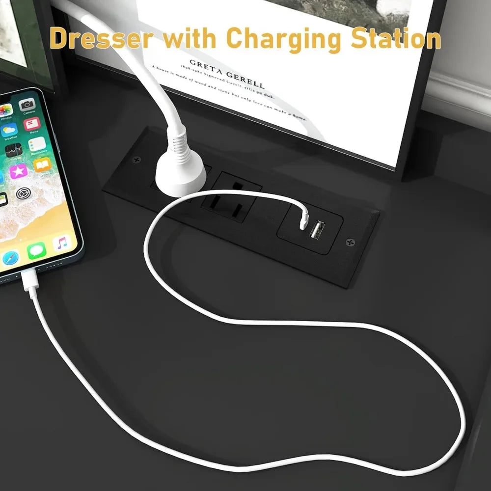 9 Drawer Dresser with Charging Station and LED Lights, Power Outlet