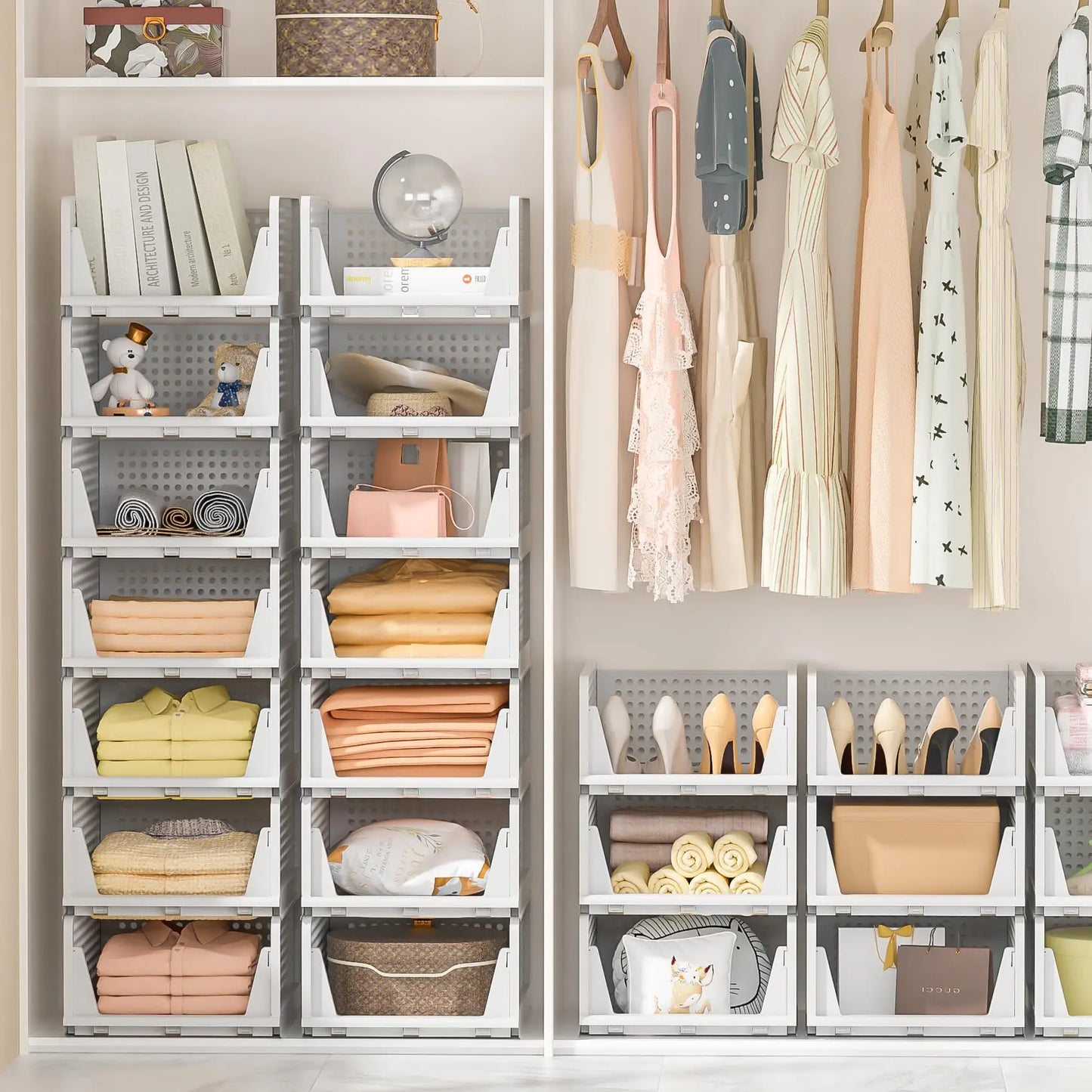 5 Pack Stackable Plastic Storage Bins