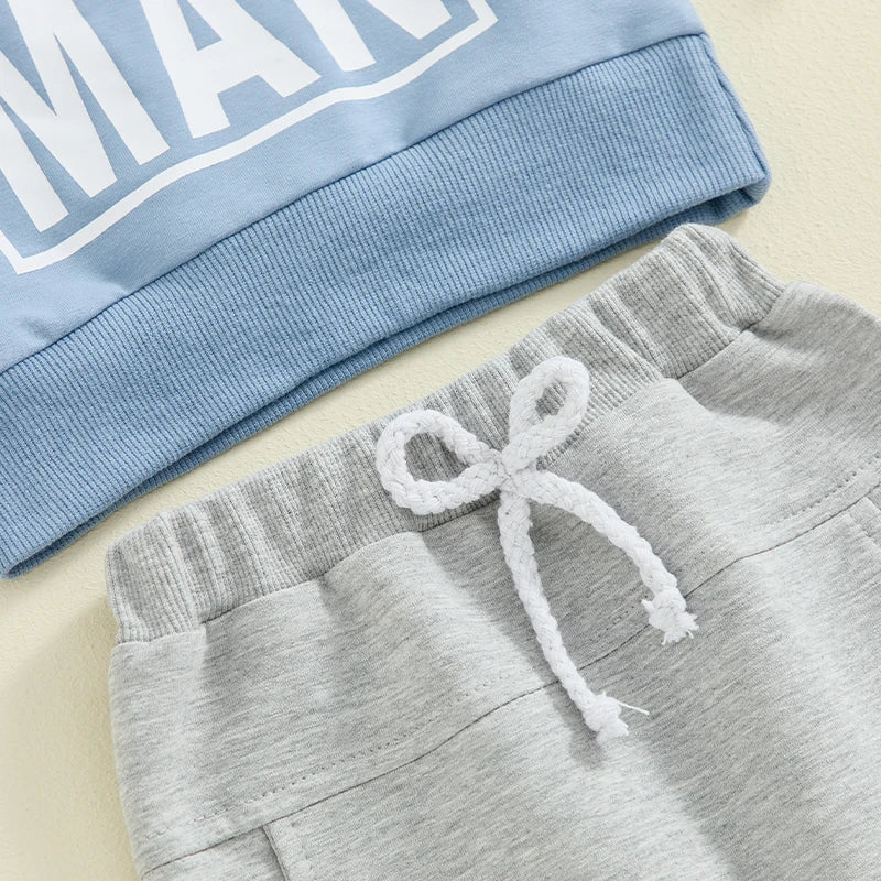 2 Piece Outfit 6MO-3T Boy Fall Clothes, Letter Print Long Sleeve Sweatshirt and Elastic Pants