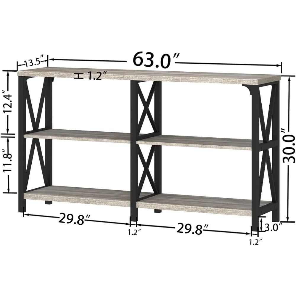 Modern Rustic 3 Tier Industrial Metal Wood Entry Table with Storage Shelves,