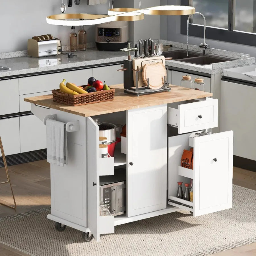 Kitchen Island with Drop Leaf 53.9" Width Rolling Kitchen Cart on Wheels