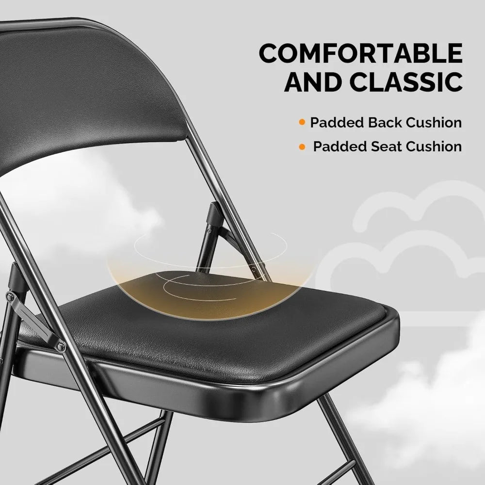 10 Pack Folding Chairs with Padded Seats, Capacity 350 lbs, Black