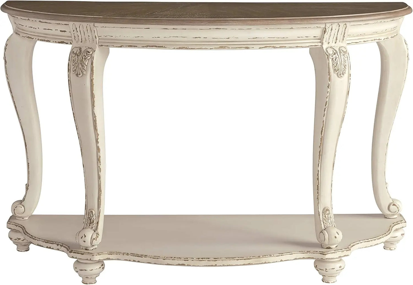 French Country Semi-Circle Console Table, White & Brown