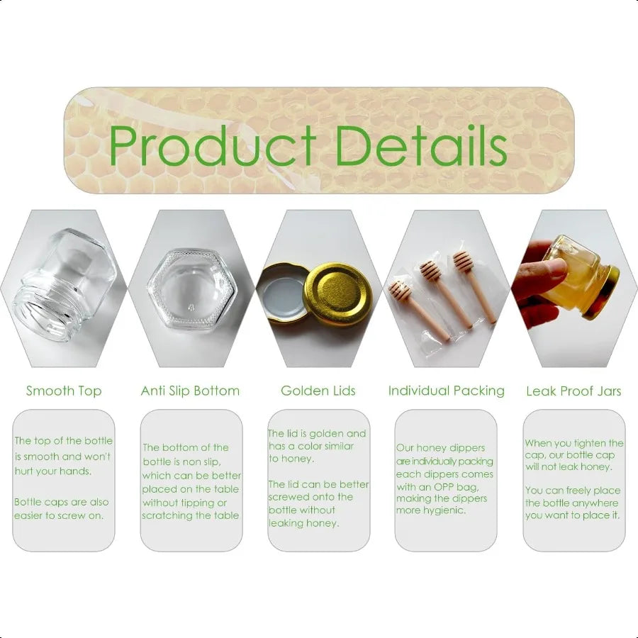 Honey Pot Glass Honey Jar 1.5oz Mini Honey Jars with Dipper Bee Charm Gift Bags and Stickers for Baby Shower Favors 20 Pack