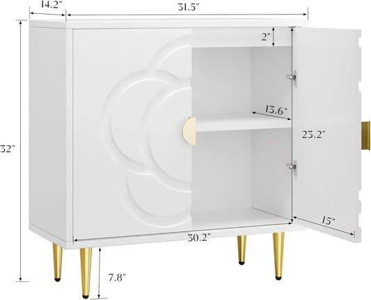 Modern Accent Sideboard Buffet Cabinet for Bedroom, Living Room, Kitchen with Decorative Flower Pattern Doors