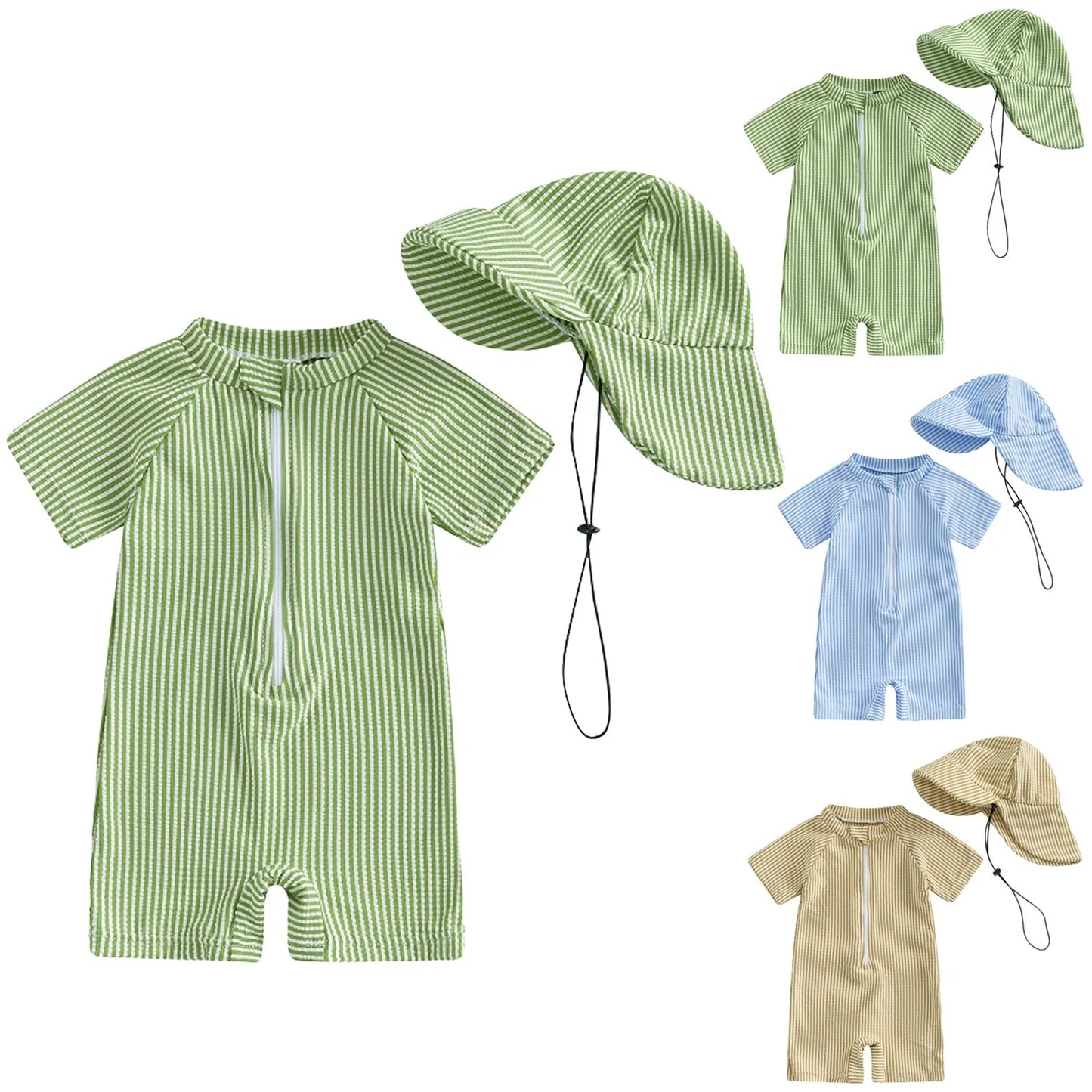 0-36 mo. Boys Swimsuit Long Sleeve Zipper Sun Protective Clothing