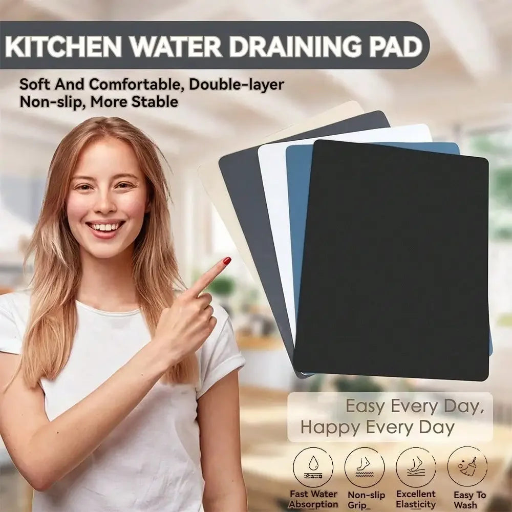 Kitchen countertop absorbent dishwashing mats