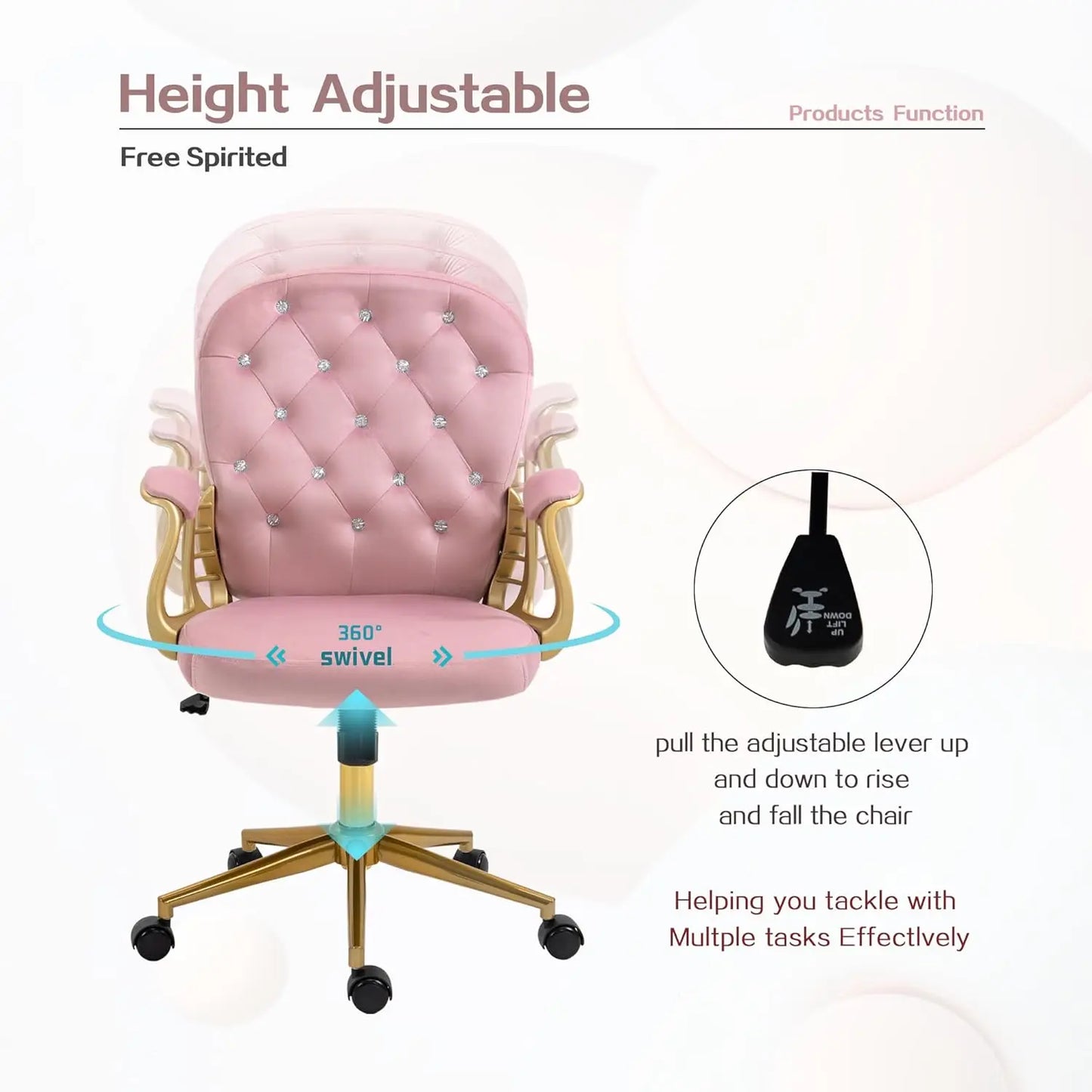 Home Office Desk Chair Comfy with Gold Legs and Arms