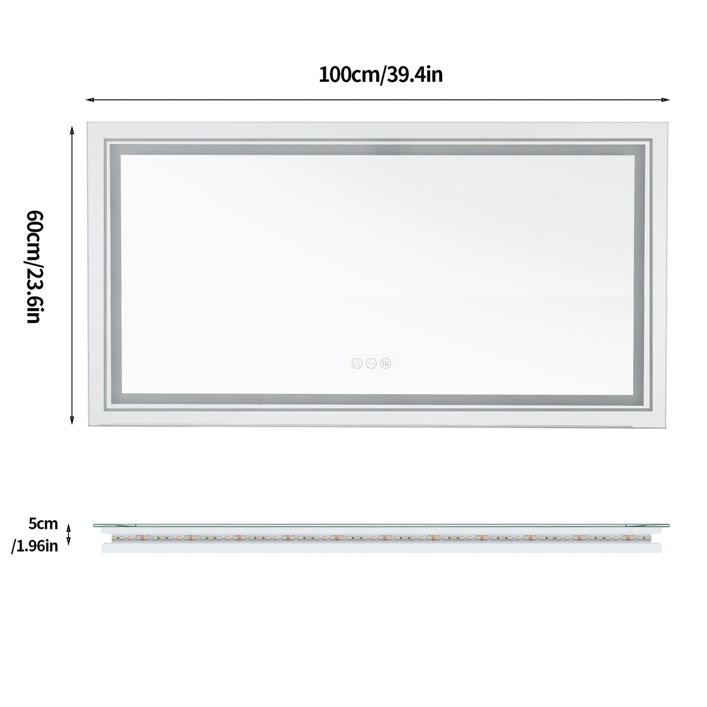 40x24 Inch LED AntiFog Mirror with Front Light and Backlit in 3 Dimmable Colors