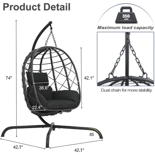 Outdoor/Indoor Egg Chair with Stand, UV Resistant Cushion 350lbs Capacity