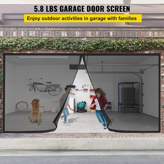 Garage Door Screen, 18 x 7 ft for 2 Cars, 5.8 lbs Heavy-Duty Fiberglass Mesh for Quick Entry with Self Sealing Magnet &Weighted