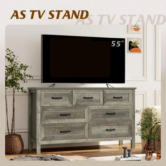 Farmhouse 7-Drawer Dresser for Bedroom, 52" Wide Wood Chest of Drawers