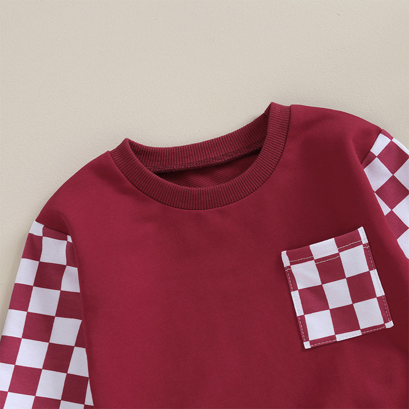 0 MO-3Y Girl Clothes Outfits, Long Sleeve, Checkboard Sweatshirt and Pants Set