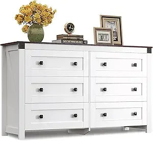 Farmhouse Black Dresser for Bedroom, 53.07'' Wide 6 Drawer Wood Dresser