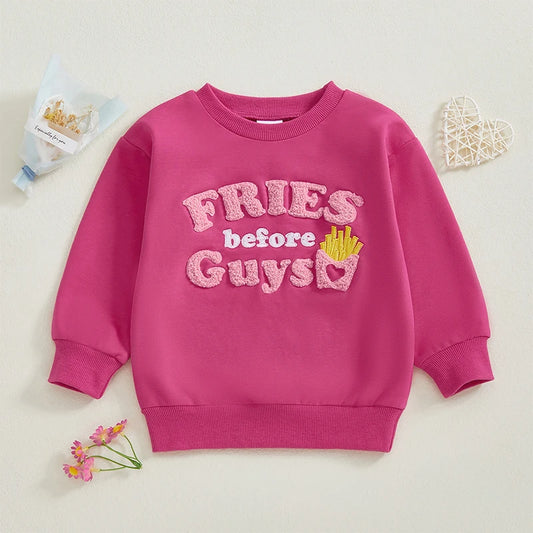 12M-4T Kids Girls Valentines Day Sweatshirt, Long Sleeve, Crew Neck, Embroidery Letters, Pullover Hoodie Tops