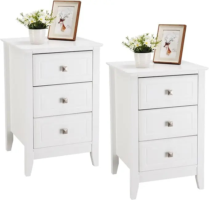 Set 2, 18.54" W Nightstand with Charging Station, 3 Drawer side stands,