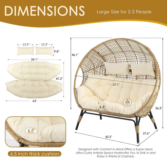 Double Egg Chair Indoor Outdoor Stationary Oversized Thicken Padded Cushions (3 colors)