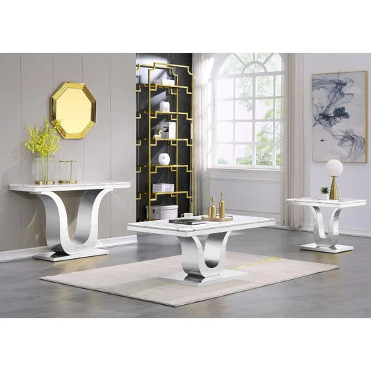 White and Silver 48" Coffee Table