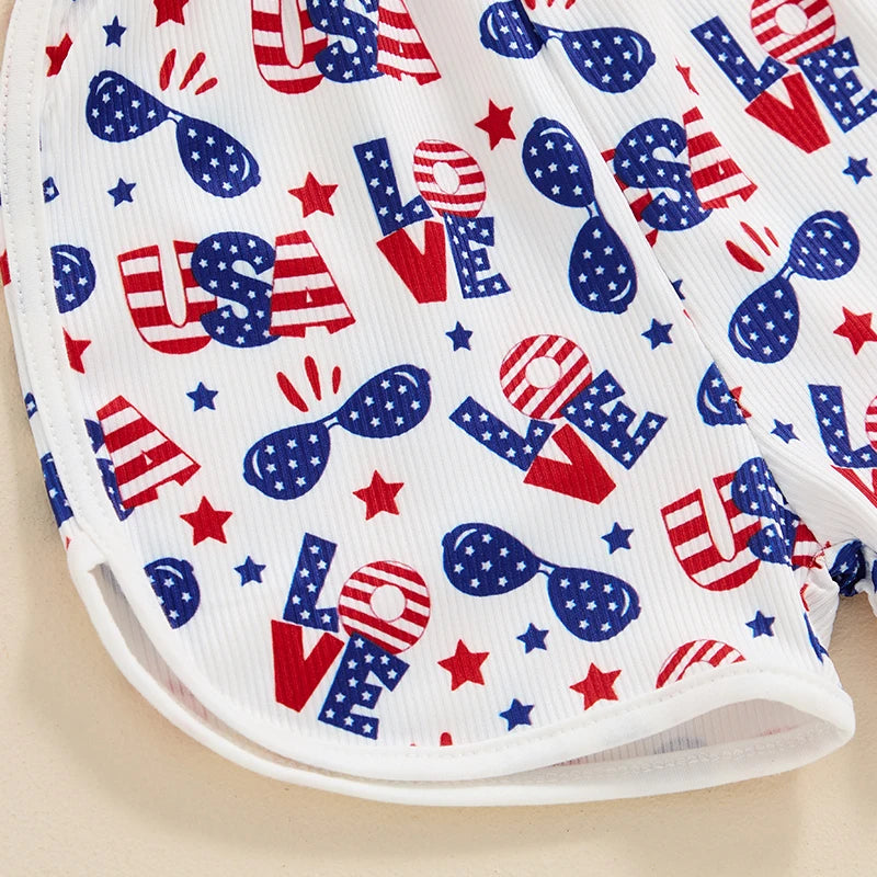 18MO-5T Girls Jumpsuit Tie-up Spaghetti Straps Stars Print Romper 4th of July