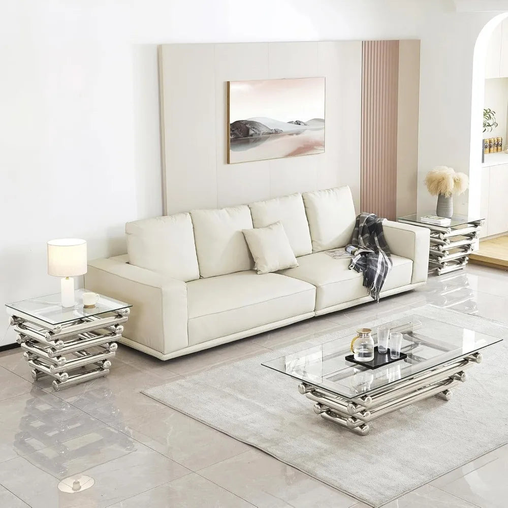 55" Rectangular Tempered Glass Top with Stainless Steel Legs