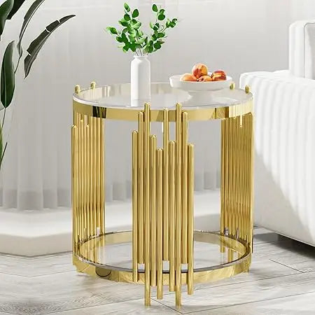 36" Modern Luxury Black Center, Gold Stainless Steel Irregular Leg Table