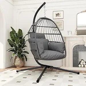 Outdoor/Indoor Egg Chair with Stand, UV Resistant Cushion 350lbs Capacity