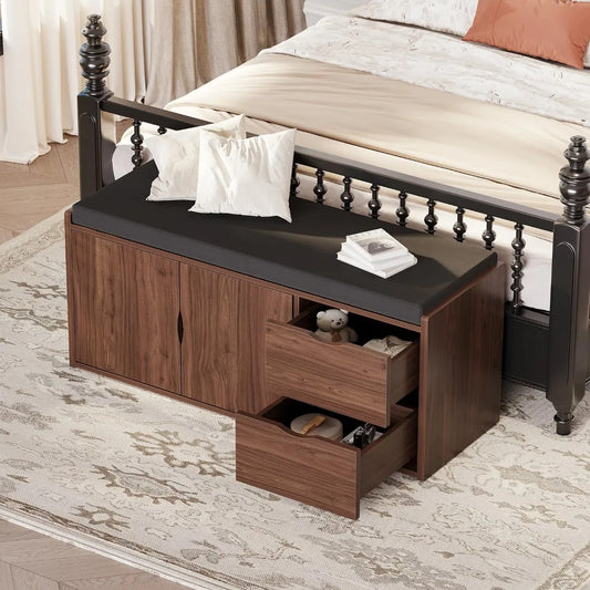 LVB Storage Bench, 40” Entryway Bench with Padded Seat Cushion (4 colors)