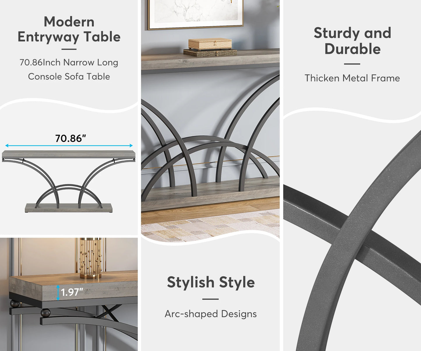 70.9 Inch Extra Long Gray Sofa Table for Entryway