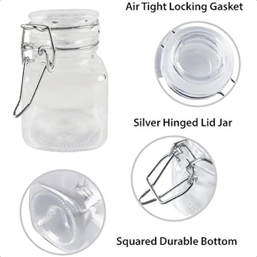 3 1 4" Square Glass 3oz Jar with Hinge Glass Lid for Home Kitchen