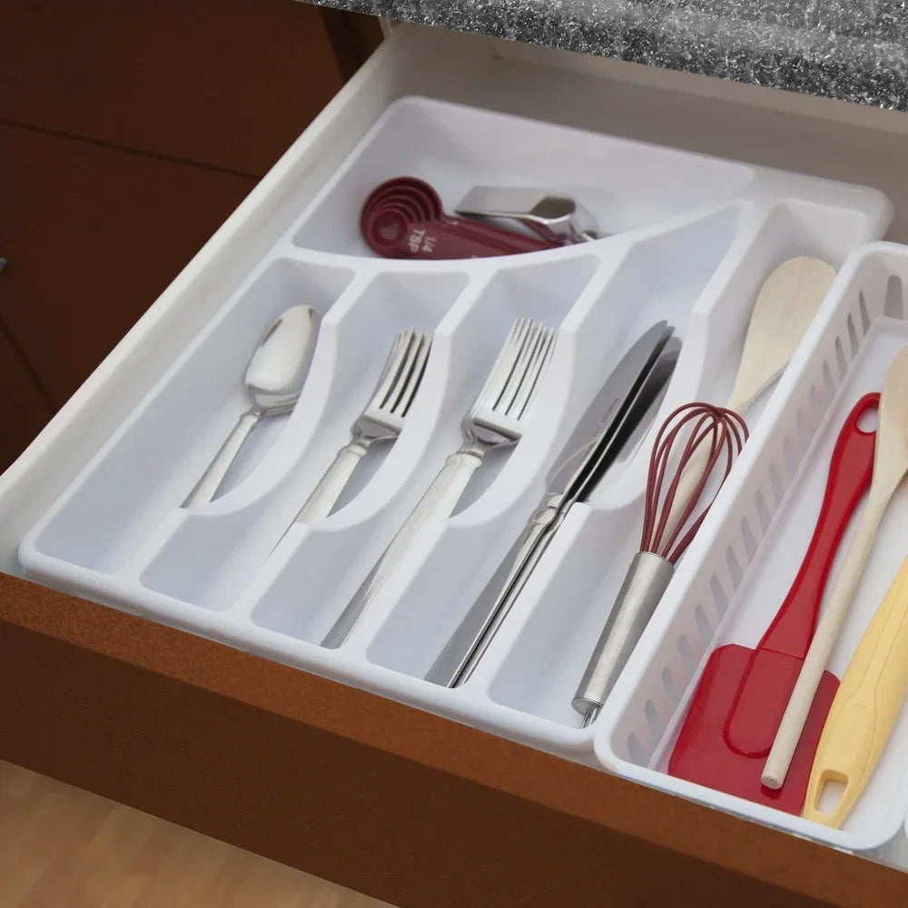 6 Compartment Cutlery Tray Plastic Utensil Organizer Kitchen Drawer Storage