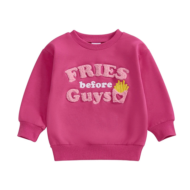 12M-4T Kids Girls Valentines Day Sweatshirt, Long Sleeve, Crew Neck, Embroidery Letters, Pullover Hoodie Tops